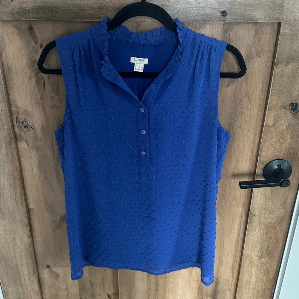 J. Crew Royal Blue Swiss Dot Sleeveless Blouse